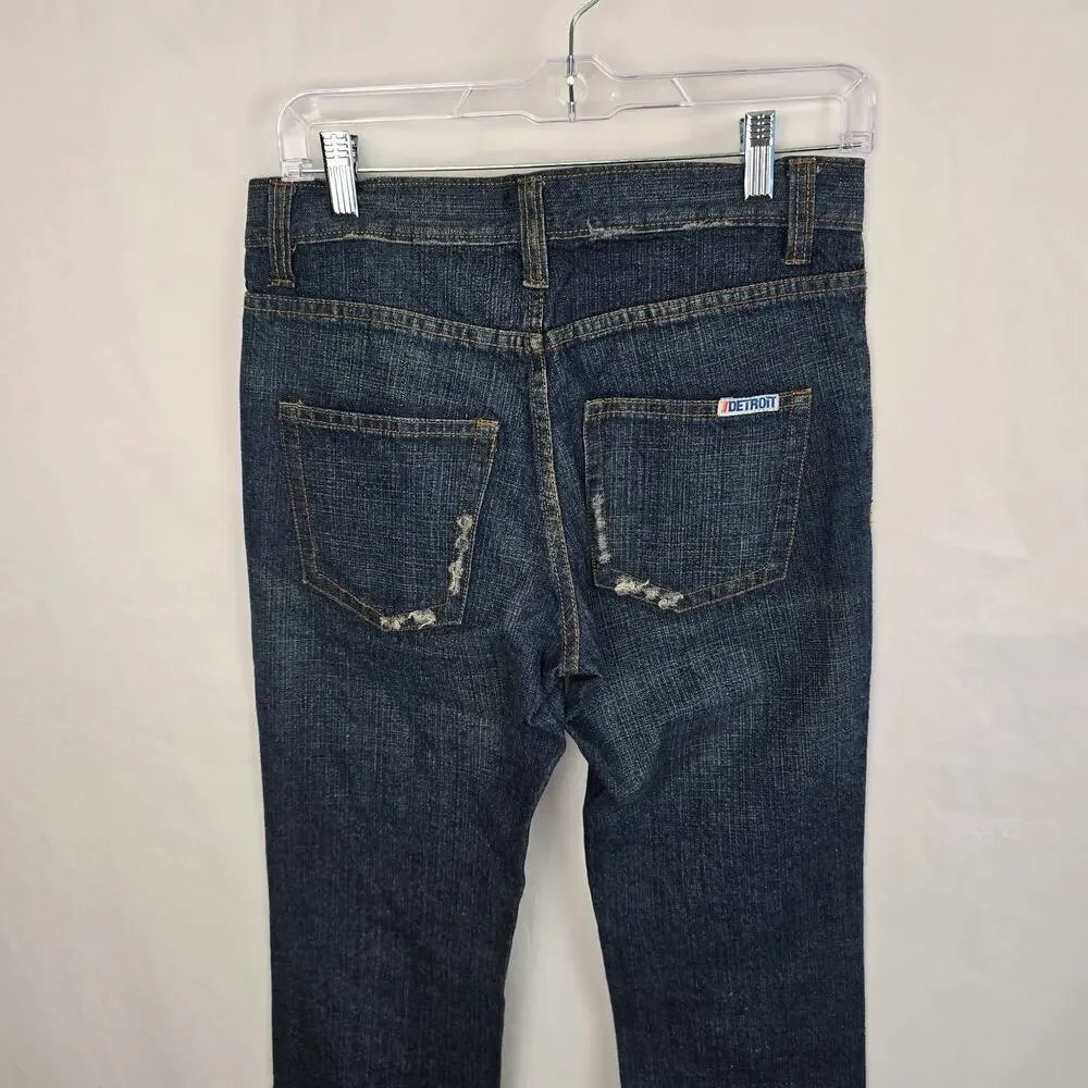 Detroit Denim Button Fly Jeans Men's 28 x 31 Blue Dark Wash Distressed EUC